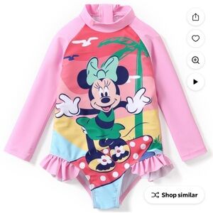 BRAND NEW size 8-9 Disney Minnie Mouse Pink Kids Rash guard Swimsuit